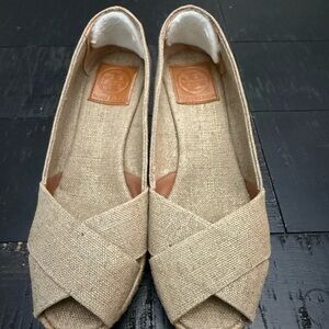 Tory Burch Tan Espadrille Slip-Ons with Crossover Design